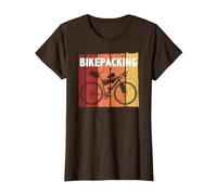 Vintage Bikepacking Graphic Design T-Shirt, Femme, Marron, M