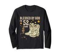 Vintage Blessed by God for 52 Years Cowboy 52e Birthday Men Manche Longue