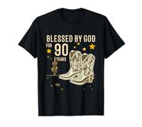 Vintage Blessed by God for 90 Ans Cowboy 90e Anniversaire pour Hommes T-Shirt