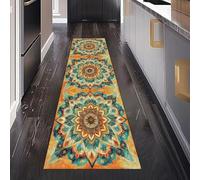 Vintage Bohème Mandala Tapis de Passage 50 x 280 cm, Bohème Dahlia Fleurs Tapis Cuisine Antidérapant Lavable, Carpet Interieur pour Salon Chambre à Coucher Descente de lit Entree
