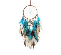 Vintage Bohemian Blue Feathers Dream Catcher Large Wind Chimes Wall Hanging Handmade Ornaments Home Decorations for Girls Gifts(Without Light)