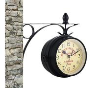 Vintage - Boîtier en fer silencieux, horloge d'extérieur étanche | Design d'horloge double face, cadran de style antique, construction résistante aux intempéries, look de gare classique, affichage