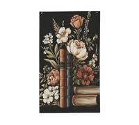 Vintage Books Flowers Cottagecore - Drapeaux esthétiques pour cour et maison - 91 x 152 cm - Bannière de vœux avec œillets - Décoration d'intérieur ou d'extérieur