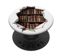 Vintage Boookshelves Hole in Wall Reading Accessories PopSockets PopGrip Adhésif