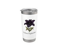 Vintage Botanical Engraving Nightrider Lily Dark Violet Gobelet isotherme en acier inoxydable double paroi