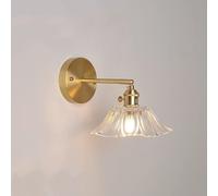 Vintage Brass Wall Sconce with Pink Glass Flower Shade Gold Farmhouse Wall Mount Light Purple Clear Glass Nordic Modern Hanging Wall Lamp for Living Room Girls Bedroom Bedside Porch Restaurant (/Clear