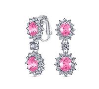 Vintage Bridal Simulée Gemme Statement Pave Crown Halo Cubic Zirconia AAA CZ Drop Dangling Oval Lustre Clip On Earrings For Women Non-Pierced (Boucles D'Oreilles À Pince Pour Femmes)