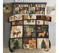 Vintage Cabane Rustique Housse de Couette Fermeture Éclair, Cerf Forêt Ferme Automne Parure de Lit 2 Personnes Literie 280x240 Microfibre avec Fermeture Éclair et 2 Taies D'oreiller 80x80 cm