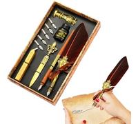 Vintage Caligraphy Faether Pen for Writing - Vintage Faether Quill Pen Set, Feathers Caligraphy Pens Inks Set with Replacement Nibs, Inks, Wax Seal Sticks, Seal Stamp Calligraphyi Dip Pens Gift Sets