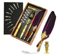 Vintage Caligraphy Faether Pen for Writing - Vintage Faether Quill Pen Set, Feathers Caligraphy Pens Inks Set with Replacement Nibs, Inks, Wax Seal Sticks, Seal Stamp Calligraphyi Dip Pens Gift Sets