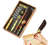 Vintage Caligraphy Faether Pen for Writing - Vintage Faether Quill Pen Set, Feathers Caligraphy Pens Inks Set with Replacement Nibs, Inks, Wax Seal Sticks, Seal Stamp Calligraphyi Dip Pens Gift Sets