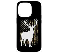Vintage Camo Cerf Chasse Drapeau Américain Forêt Bois Buck Coque pour iPhone 14 Pro