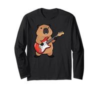 Vintage Capybara Rodents Punk Music Playing Guitar Manche Longue