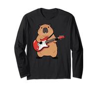 Vintage Capybara Rodents Punk Music Playing Guitar Manche Longue