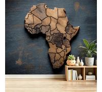 Vintage Carte Afrique Effet Bois 300 x 210 cm Fresque Murale pour Grand Salon & Espace Commercial Passionnés D'Histoire, Papier Peint Intissé Marron Panoramique Mur d'Accent, Design Moderne