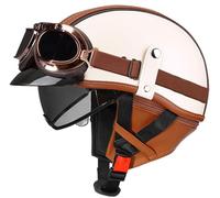 Vintage Casque De Moto, Casque Jet Rétro, Casque Bol Moto Homologué ECE/Dot, Casques à Face Ouverte, avec Pare-Soleil et Doublure Intérieure Amovible, pour Vélos Motos Scooter 2,M(57-58CM)