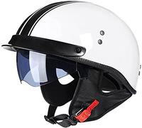Vintage Casque Moto Bols ECE Homologué Cuir Casque De Moto Jet Blanc Retro Scooter Demi Coque pour Street Bike Moped Scooter Confortable Casque pour Homme Femme 3,XL
