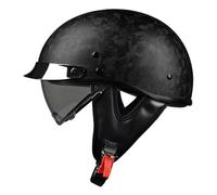 Vintage Casques Bol Casques Jet ECE Homologué Adulte Fibre De Carbone Demi Casque Casque Jet Rétro Casque avec Visière Confortable Casque pour Bike Cruiser Moped Scooter 2,XL:61-62CM