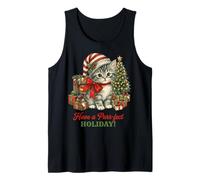 Vintage Cat Christmas Santa Hat Retro Kitten Art Cat Lover Débardeur