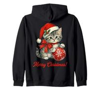 Vintage Cat Christmas Santa Hat Retro Kitten Art Cat Lover Sweat à Capuche
