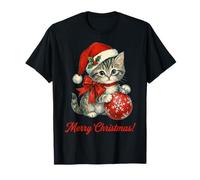 Vintage Cat Christmas Santa Hat Retro Kitten Art Cat Lover T-Shirt
