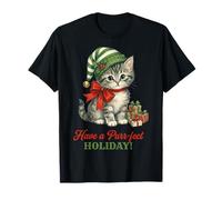 Vintage Cat Christmas Santa Hat Retro Kitten Art Cat Lover T-Shirt
