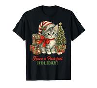 Vintage Cat Christmas Santa Hat Retro Kitten Art Cat Lover T-Shirt