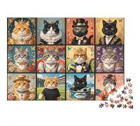 Vintage Cat Jigsaw Puzzle 1000 Pieces Recycled Paper Patchwork Art Print Jigsaw Puzzles Éducatif Game Challenge Amusant Family Game pour Adults Et Age 10 70x50cm/1000pcs