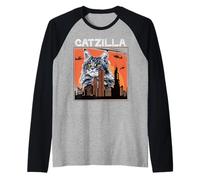 Vintage Catzilla, Chaton drôle, Chat, Location | rétro Manche Raglan