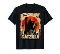 Vintage Catzilla Funny Japanese Black Cat T-Shirt Noir Casual Streetwear Chat Noir Japonais Amusant Catzilla T-Shirt S