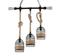 Vintage Chanvre Suspension Suspension Birdcage Vent Industriel Suspension Rétro E27 Lustre Fer Noir Abat-Jour En Verre Sling Réglable Lumières Restaurant Bar Café Chambre Salon