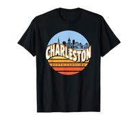 Vintage Charleston South Carolina Sunset Downtown City Scape T-Shirt