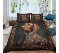 Vintage Chien Portrait Housse de Couette Microfibre 3 Pièces Imprimé en 3D Super Douce Baroque Animal Art Linge de Lit avec Fermeture Éclair Respirante for Couple Amoureux Super King（260x220cm）