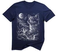 Vintage Chihuahua Moon Howl Animal Graphic Shirt (L, Bleu)