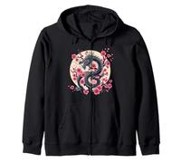 Vintage Chinese Dragon Asian Art Cherry Blossom Pink Flower Sweat à Capuche