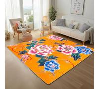 Vintage Chinois Fleurs de Pivoine Tapis Antidérapant 150x210cm Entretien Facile Intérieur Moquette Chambre, Plantes, Fleurs, Feuilles Tapis de Salon Paillasson Intérieur - pour Chambre d'enfant