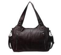 Vintage City Bag, Soft PU Leather Zip Tote Bags for Women, Large Shoulder Bags with Zipper, Fashion Hobo Bags Purse Handbag Satchel, Crossbody Multi Pockets Slouchy Bag (Coffee)