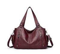 Vintage City Bag, Soft PU Leather Zip Tote Bags for Women, Large Shoulder Bags with Zipper, Fashion Hobo Bags Purse Handbag Satchel, Crossbody Multi Pockets Slouchy Bag (Red)