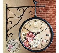 Vintage Classic Station Wall Clock Retro Double Sided Wall Clock Decorative