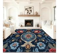 Vintage Classique Tapis de Salon Lavable en Machine Antiderapant | Imprimé Fleurs Traditionnelles Symboles Chance, Tapis Doux et Léger pour Salle à Manger Chambre Couloir Bureau 160 x 230 cm