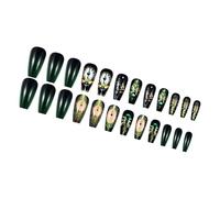 Vintage Clock Designs Gradients Green Black Square Long Cover Press On Nails for Women Nails Art Manucure 24 pièces Cercueil Press On Nail