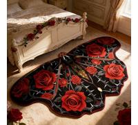 Vintage Colorful Butterfly Print Rug, Irregular Butterfly Moth Shaped Area Rug, Soft Washable Mat, Carpet for Living Room Bedroom Bathroom Entryway Home Decor (Black, 80x150cm(31"x59"))