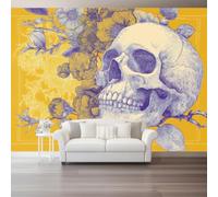 Vintage Cool Papier Peint Panoramique, 200 x 140 cm Facile À Poser | Ligne Plante Floral Crâne Papier Peint Intissé 3D, Décoration Murale Premium, Pour Salon Chambre D'Enfants