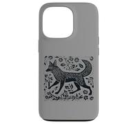 Vintage Cottagecore Folk Art Fox Linogravure Coque pour iPhone 13 Pro