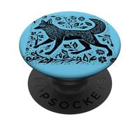 Vintage Cottagecore Folk Art Fox Linogravure PopSockets PopGrip Adhésif
