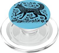 Vintage Cottagecore Folk Art Fox Linogravure PopSockets PopGrip pour MagSafe