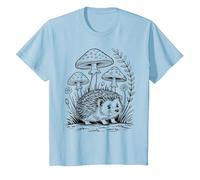 Vintage Cottagecore - Hérisson Mignon et esthétique avec Champignons T-Shirt, Enfant, Bleu Céleste, 8 Ans
