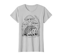 Vintage Cottagecore - Hérisson Mignon et esthétique avec Champignons T-Shirt, Femme, Argent, M