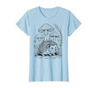 Vintage Cottagecore - Hérisson Mignon et esthétique avec Champignons T-Shirt, Femme, Bleu Céleste, 3XL
