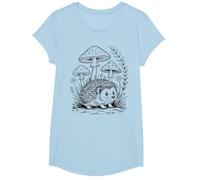 Vintage Cottagecore - Hérisson Mignon et esthétique avec Champignons T-Shirt, Fille, Bleu Céleste, L